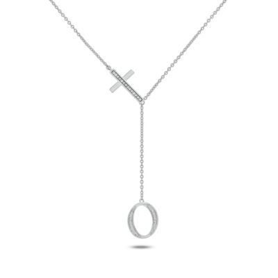 Belk & Co Diamond Accent Initial Cross And Letter Lariat Necklace In Sterling Silver, White, 20