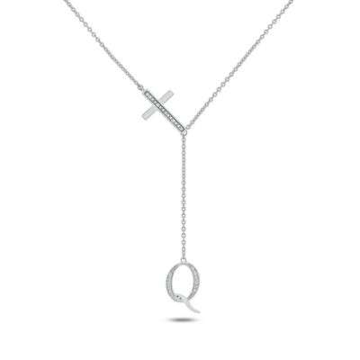 Belk & Co Diamond Accent Initial Cross And Letter Lariat Necklace In Sterling Silver, White, 20