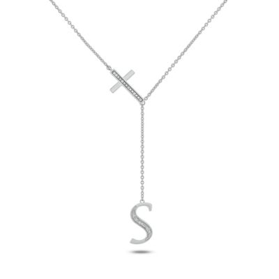 Belk & Co Diamond Accent Initial Cross And Letter Lariat Necklace In Sterling Silver, White, 20