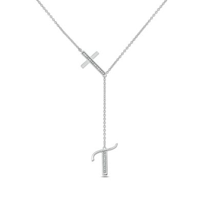 Belk & Co Diamond Accent Initial Cross And Letter Lariat Necklace In Sterling Silver, White, 20