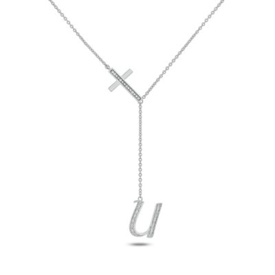 Belk & Co Diamond Accent Initial Cross And Letter Lariat Necklace In Sterling Silver, White, 20