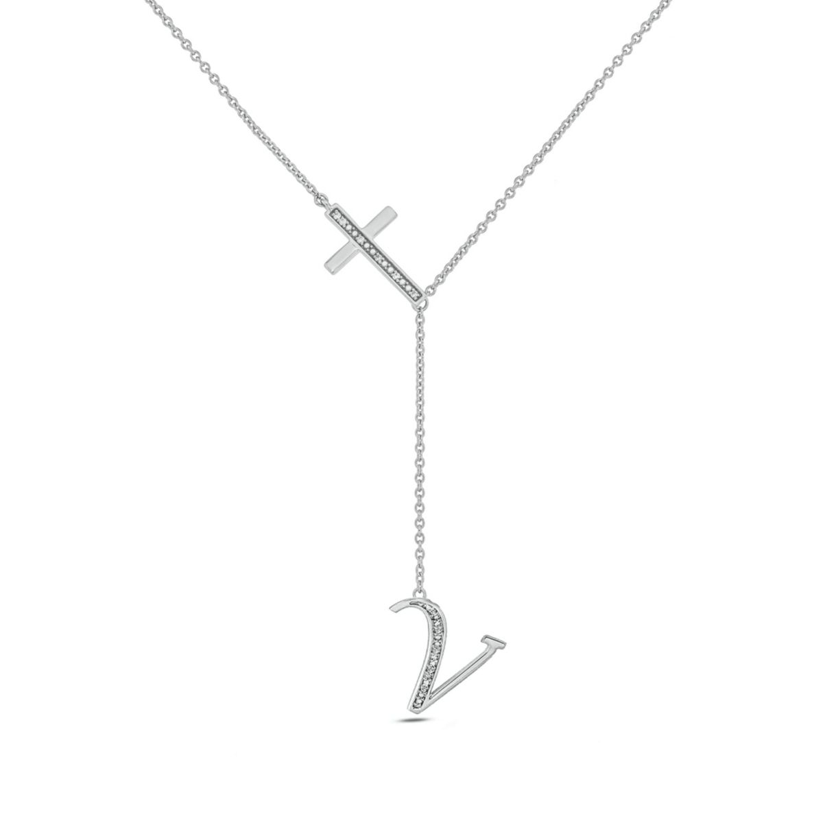 Diamond Accent Initial Cross And Letter Lariat Necklace In Sterling Silver