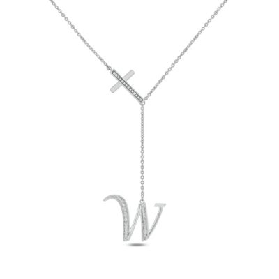 Belk & Co Diamond Accent Initial Cross And Letter Lariat Necklace In Sterling Silver, White, 20