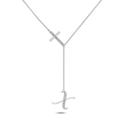 Belk & Co Diamond Accent Initial Cross And Letter Lariat Necklace In Sterling Silver, White, 20