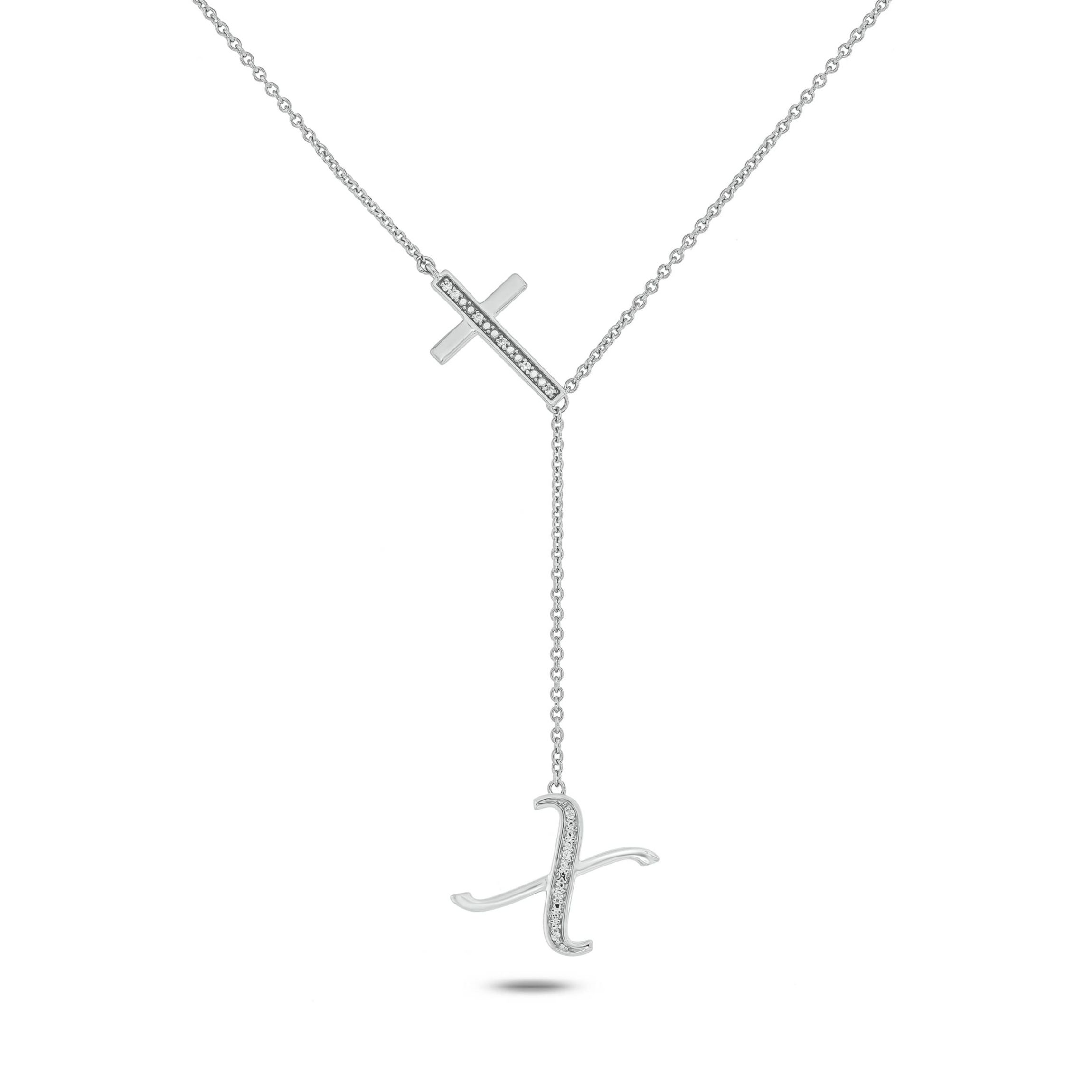 Diamond Accent Initial Cross And Letter Lariat Necklace In Sterling Silver
