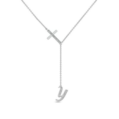 Belk & Co Diamond Accent Initial Cross And Letter Lariat Necklace In Sterling Silver, White, 20