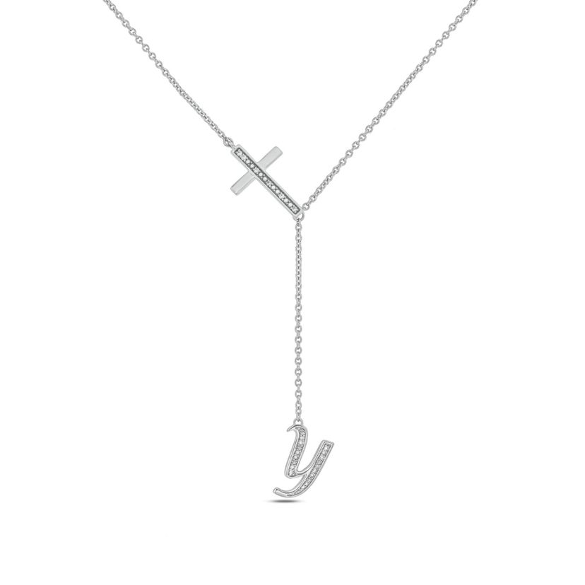 Diamond Accent Initial Cross And Letter Lariat Necklace In Sterling Silver