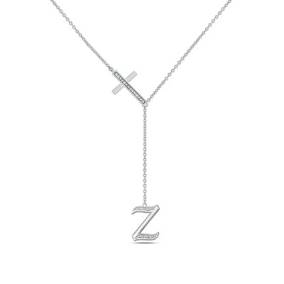 Belk & Co Diamond Accent Initial Cross And Letter Lariat Necklace In Sterling Silver