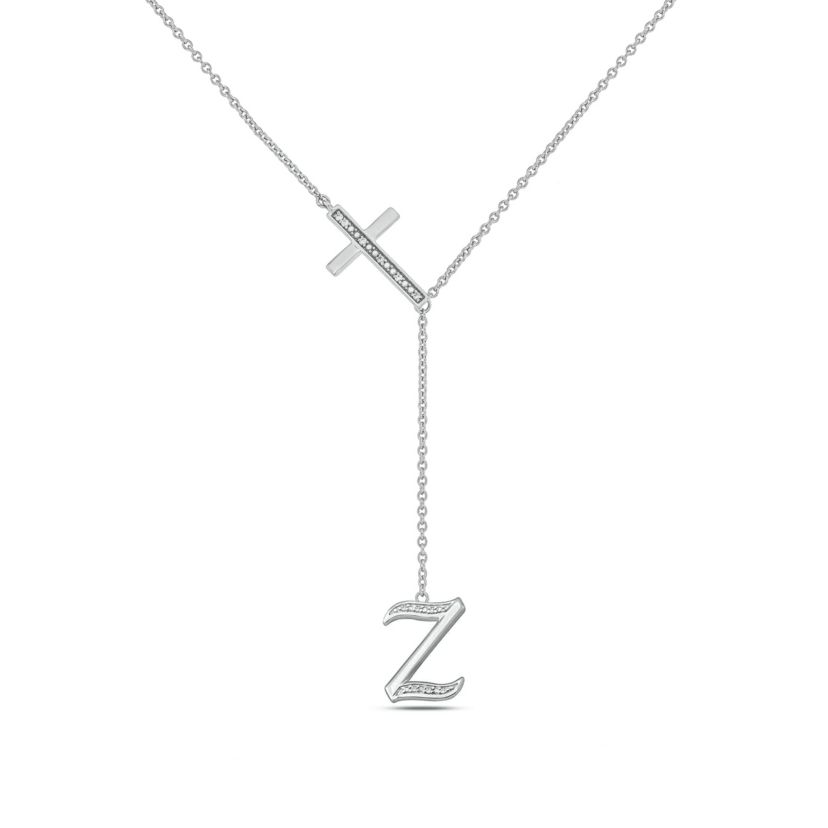Diamond Accent Initial Cross And Letter Lariat Necklace In Sterling Silver