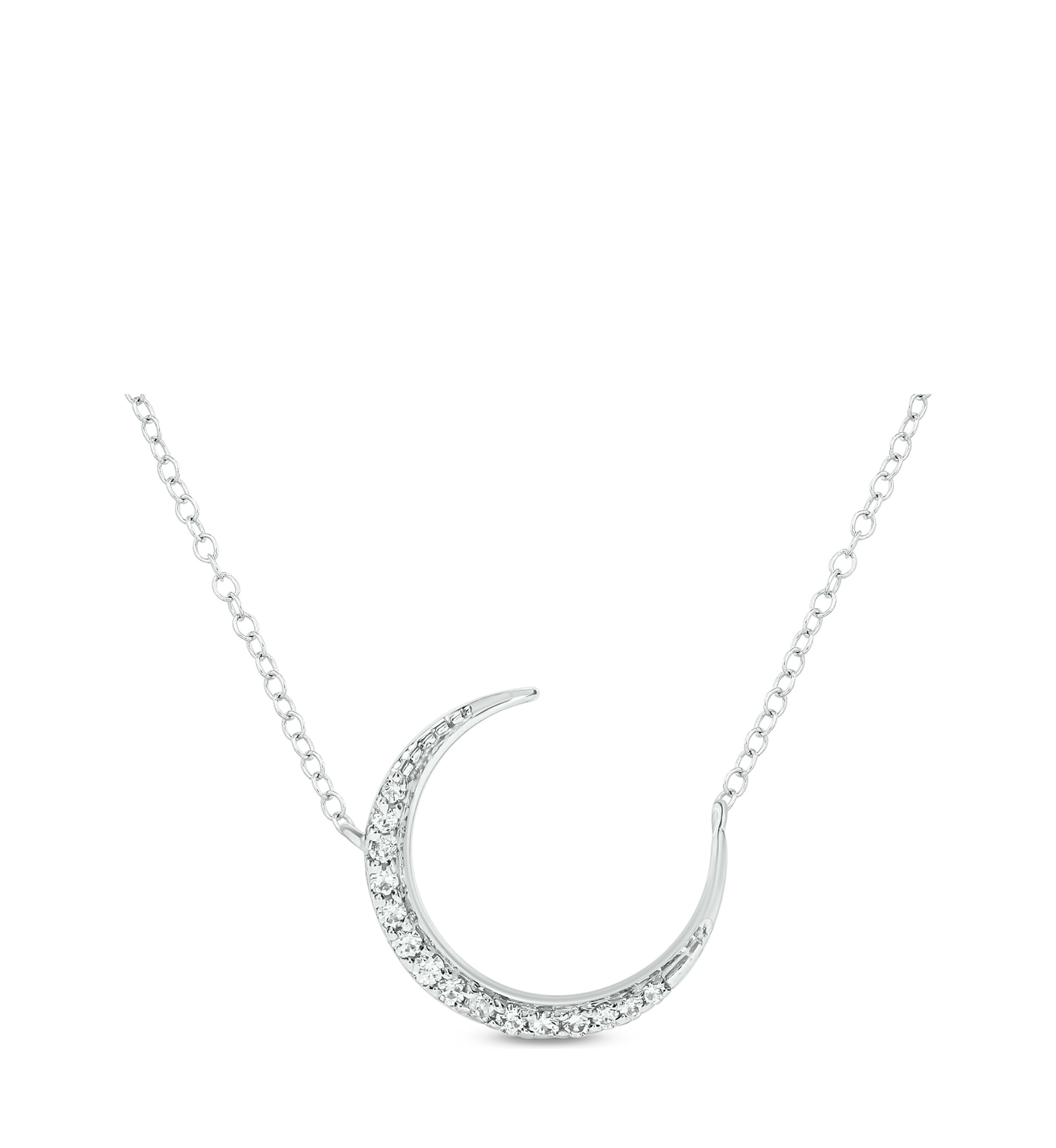 1/10 ct. t.w. Diamond Moon Pendant Necklace in 14K White Gold