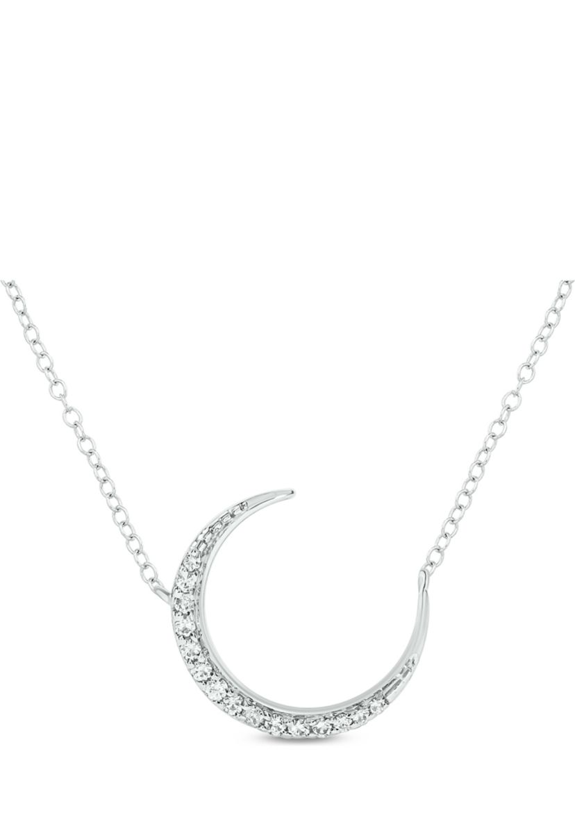 1/10 ct. t.w. Diamond Moon Pendant Necklace in 14K White Gold