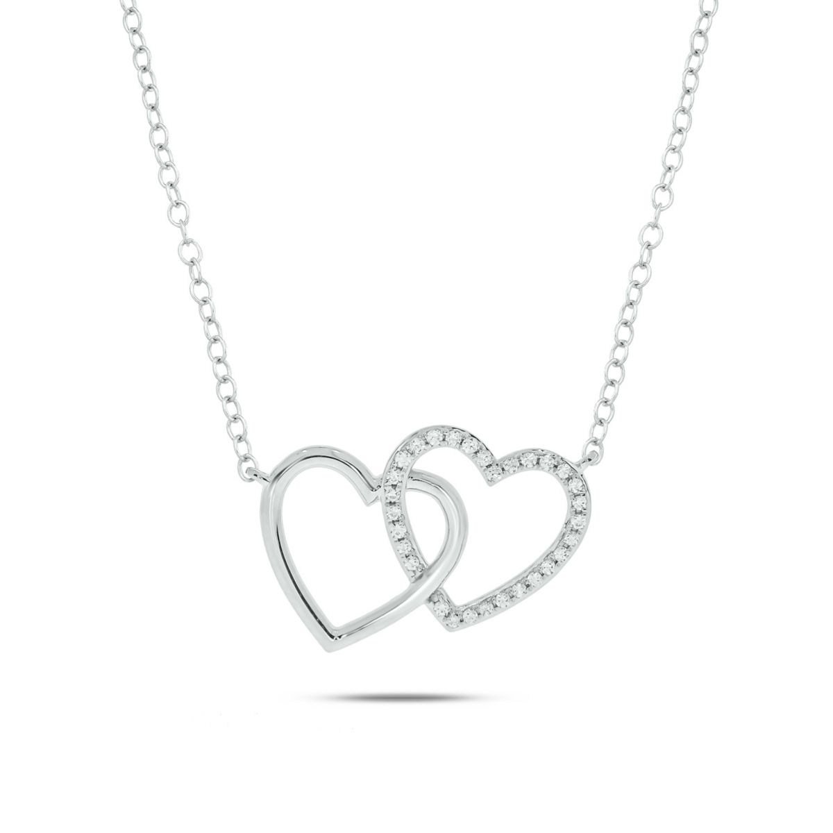 1/10 ct.t.w Diamond Interlock Heart  Pendant Necklace in 14K White Gold