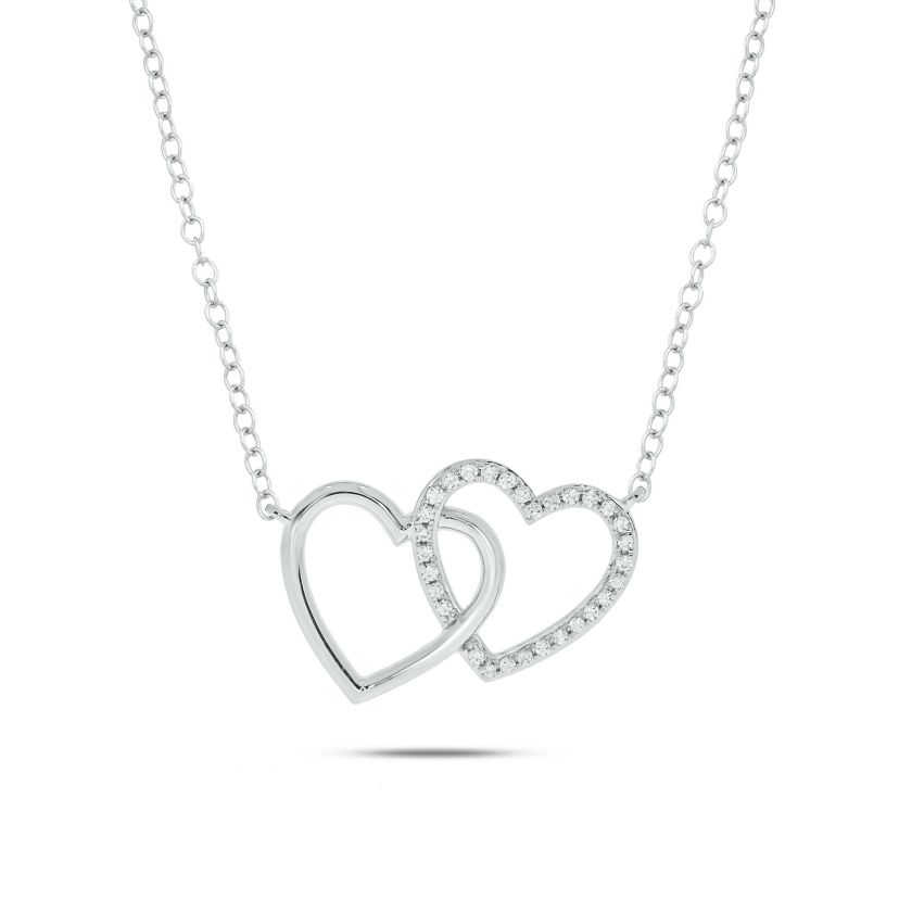 1/10 ct.t.w Diamond Interlock Heart  Pendant Necklace in 14K White Gold