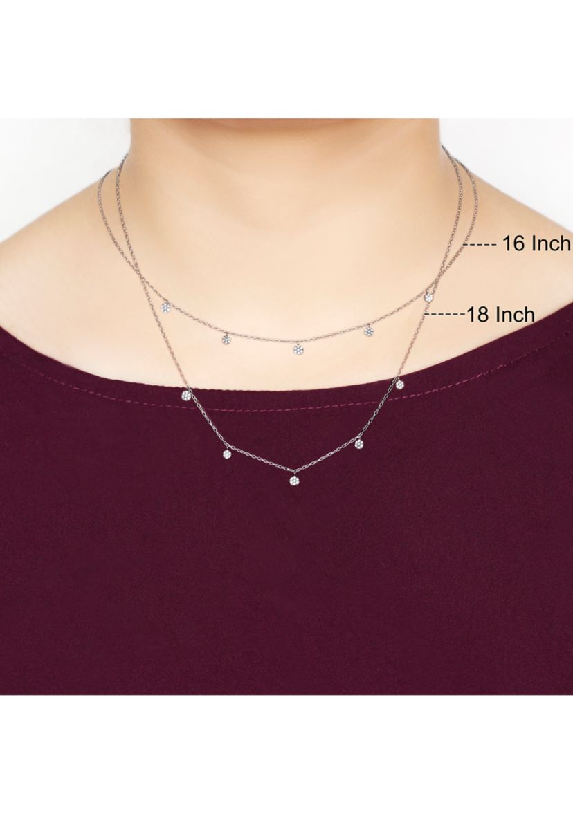 1/10 ct. t.w. Diamond Cluster Pendant Choker Necklace in Sterling Silver