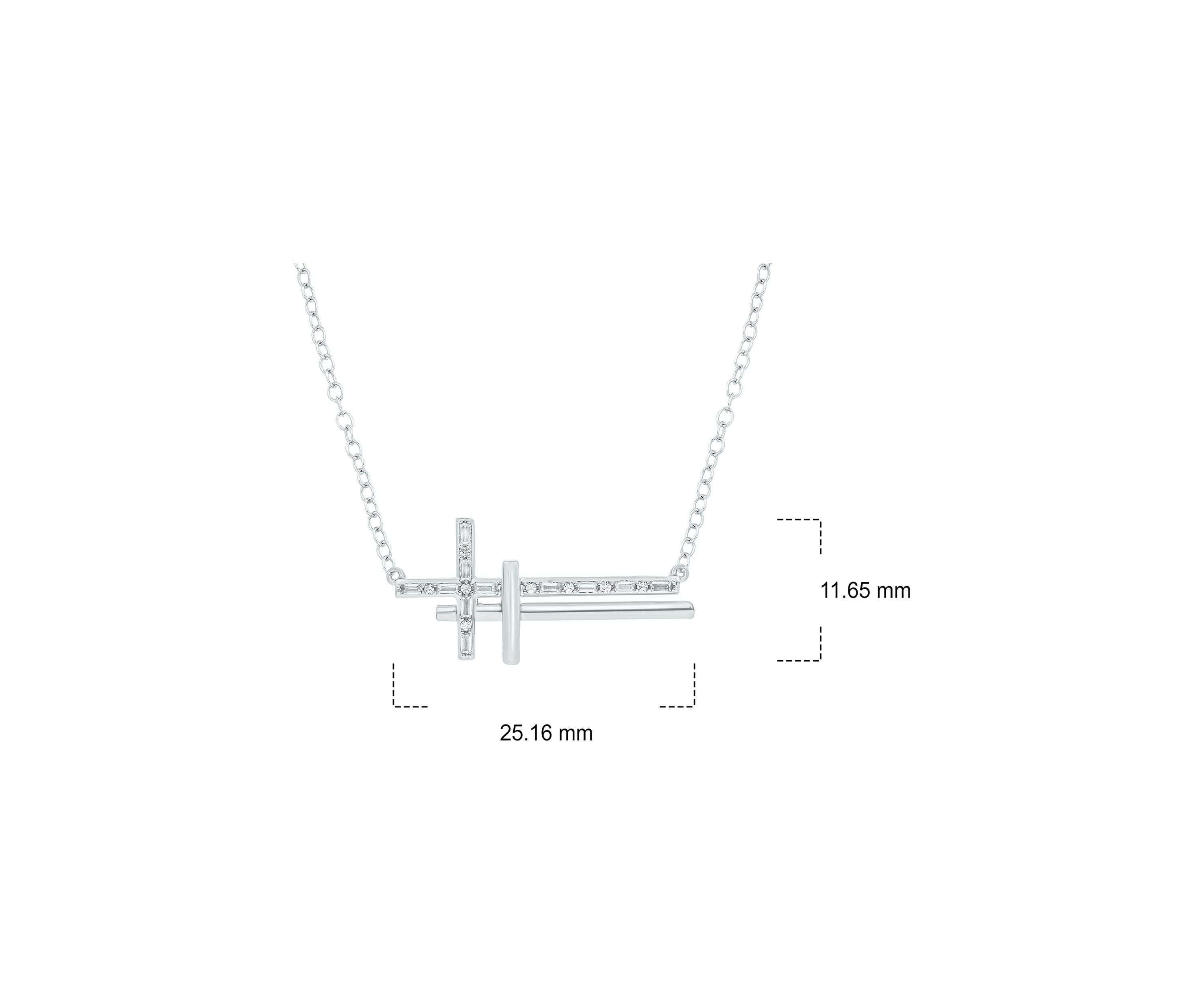 1/10 ct. t.w. Baguette Round White Diamond Sideways Cross Pendant Necklace in Gold Over Sterling Silver