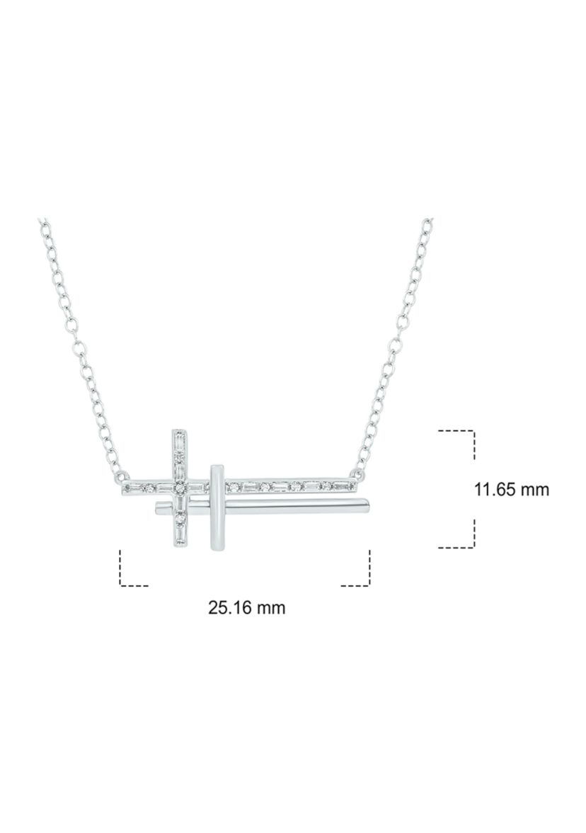 1/10 ct. t.w. Baguette Round White Diamond Sideways Cross Pendant Necklace in Gold Over Sterling Silver