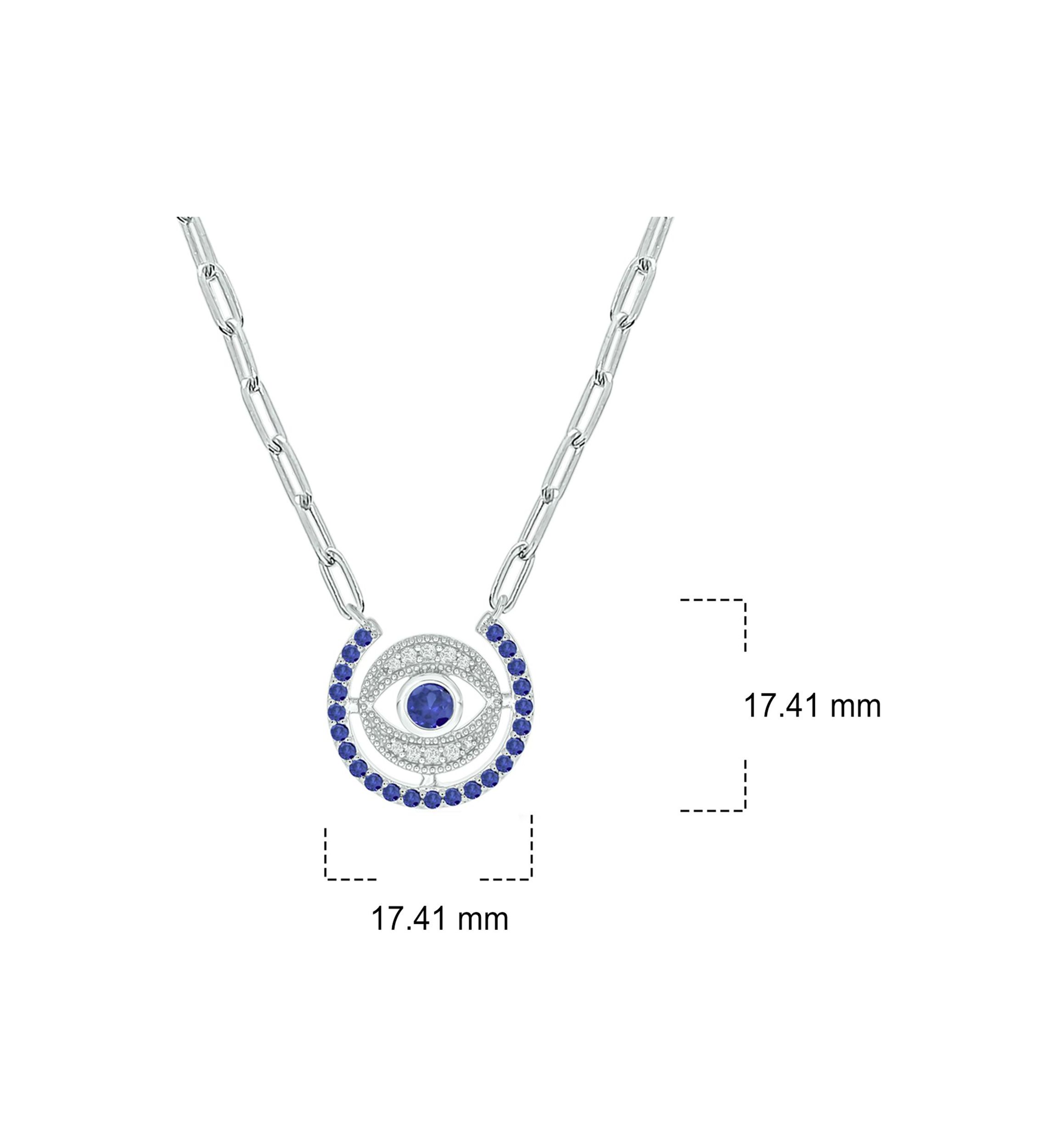 1/10 ct. t.w. Diamond and 7/8 ct. t.w. Created Blue Sapphire Evil Eys Paper Clip Necklace In Sterling Silver