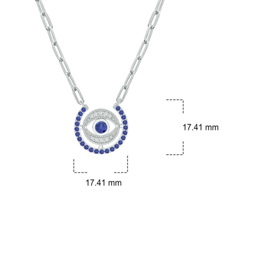 1/10 ct. t.w. Diamond and 7/8 ct. t.w. Created Blue Sapphire Evil Eys Paper Clip Necklace In Sterling Silver