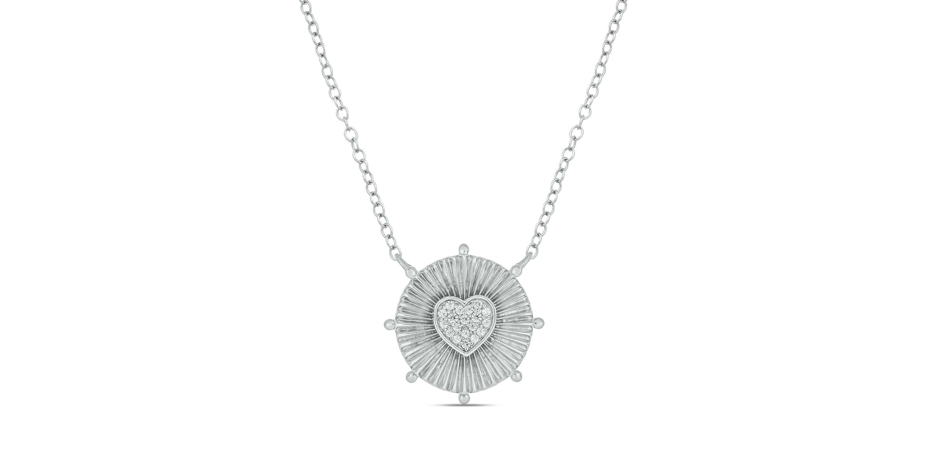 1/10 ct.t.w Diamond  Round Heart Pendant Necklace in 14K White Gold