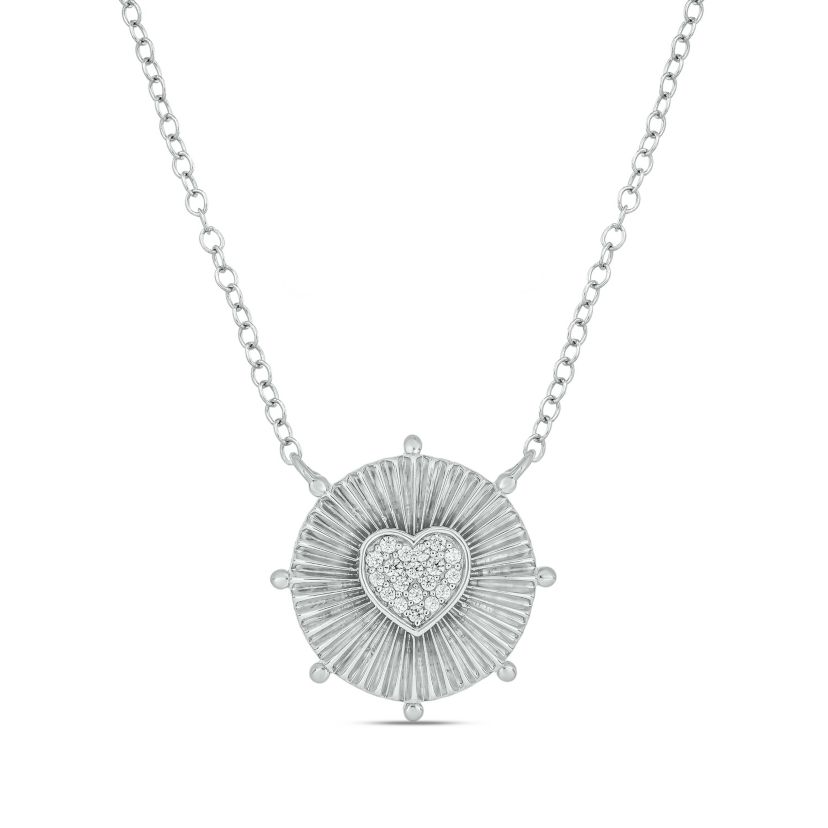 1/10 ct.t.w Diamond  Round Heart Pendant Necklace in 14K White Gold