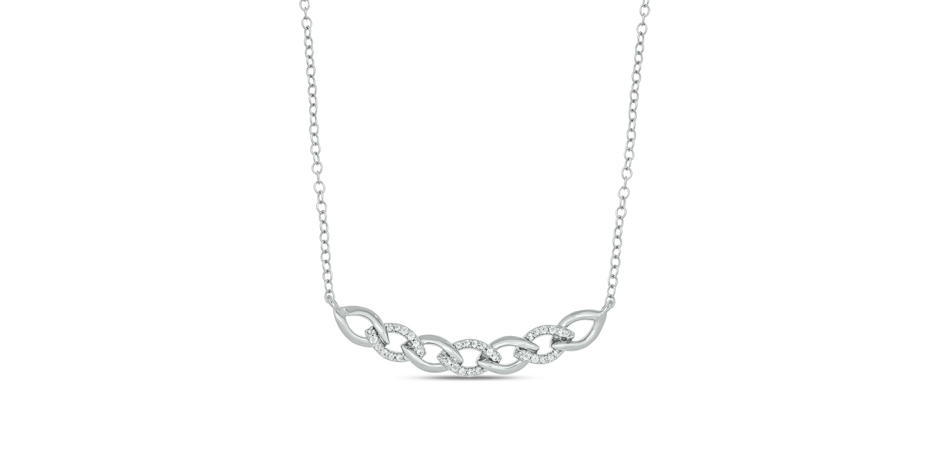 1/10 ct.t.w Diamond Cuban Link Fashion Necklace Featuring in 14K White Gold
