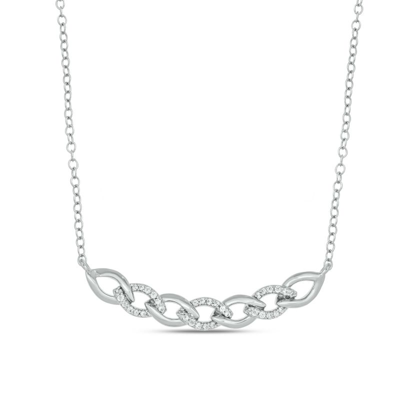 1/10 ct.t.w Diamond Cuban Link Fashion Necklace Featuring in 14K White Gold