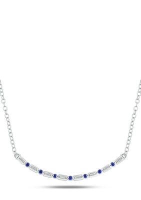 Belk & Co 1/10 Ct. T.w. Blue Sapphire And 1/10 Ct. T.w. White Diamond Curve Necklace In 14K White Gold