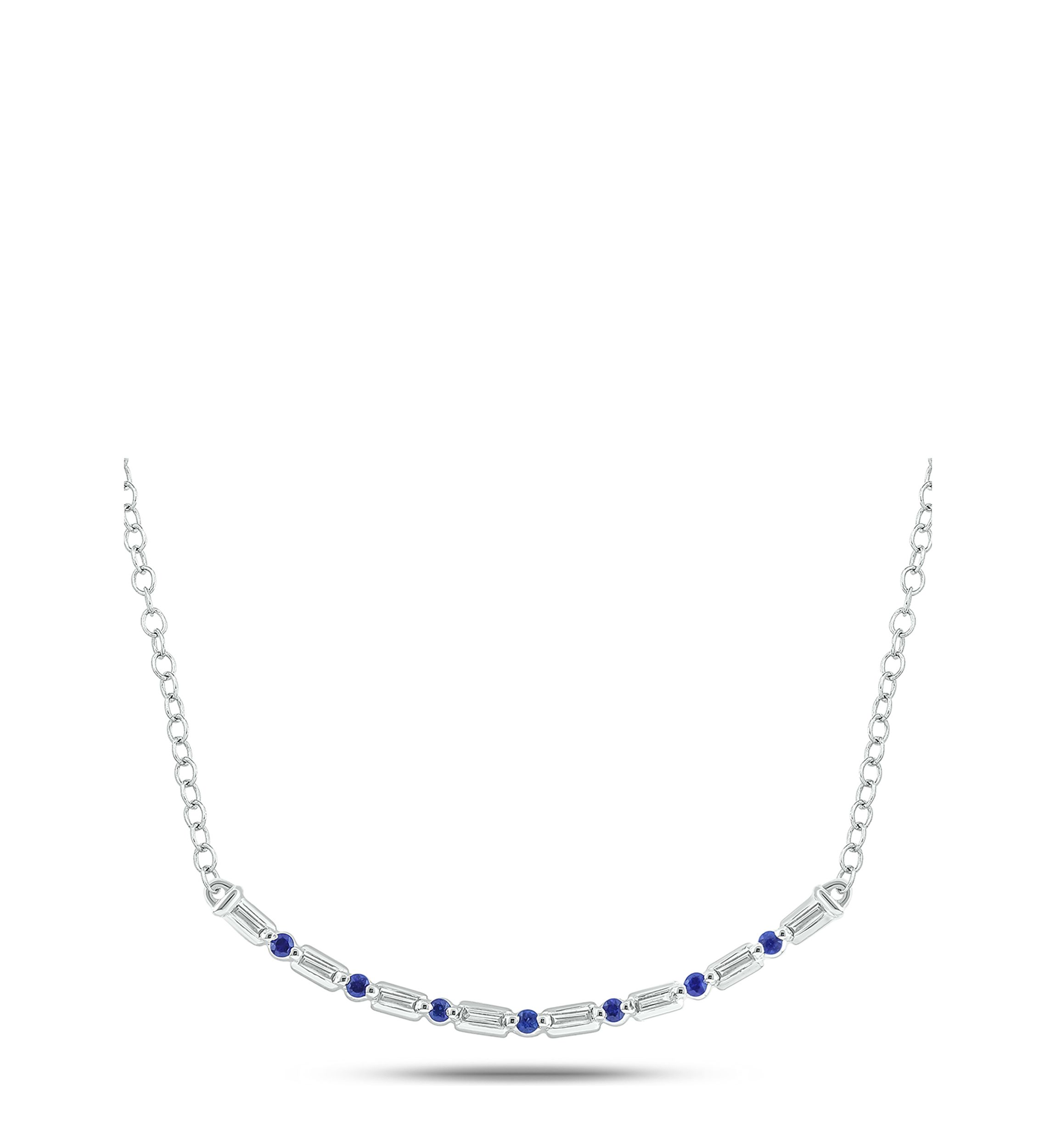 1/10 ct. t.w. Blue Sapphire and 1/10 ct. t.w. White Diamond Curve Necklace in 14K White Gold