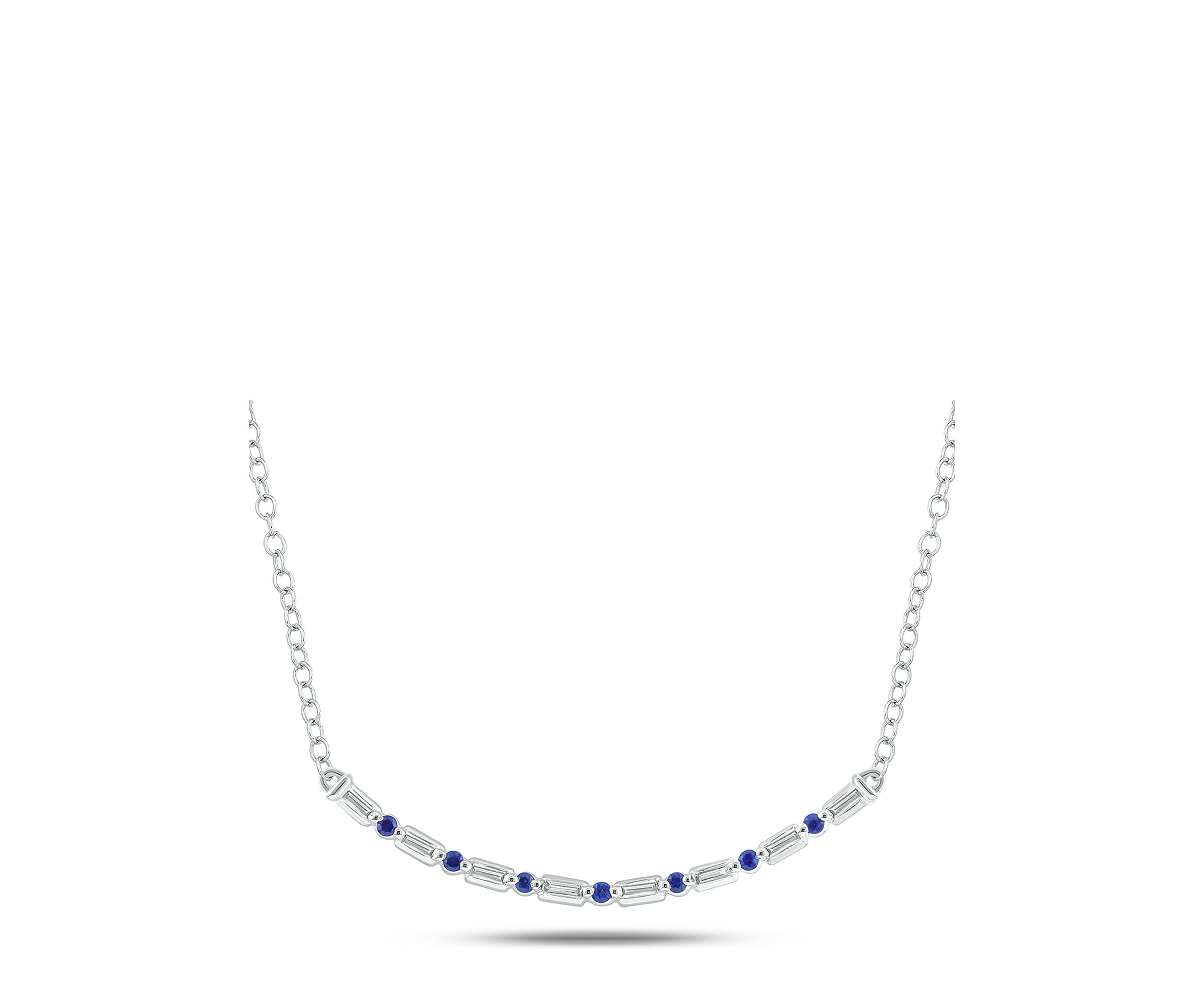 1/10 ct. t.w. Blue Sapphire and 1/10 ct. t.w. White Diamond Curve Necklace in 14K White Gold