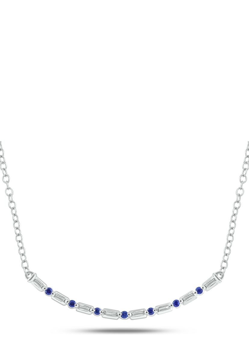 1/10 ct. t.w. Blue Sapphire and 1/10 ct. t.w. White Diamond Curve Necklace in 14K White Gold