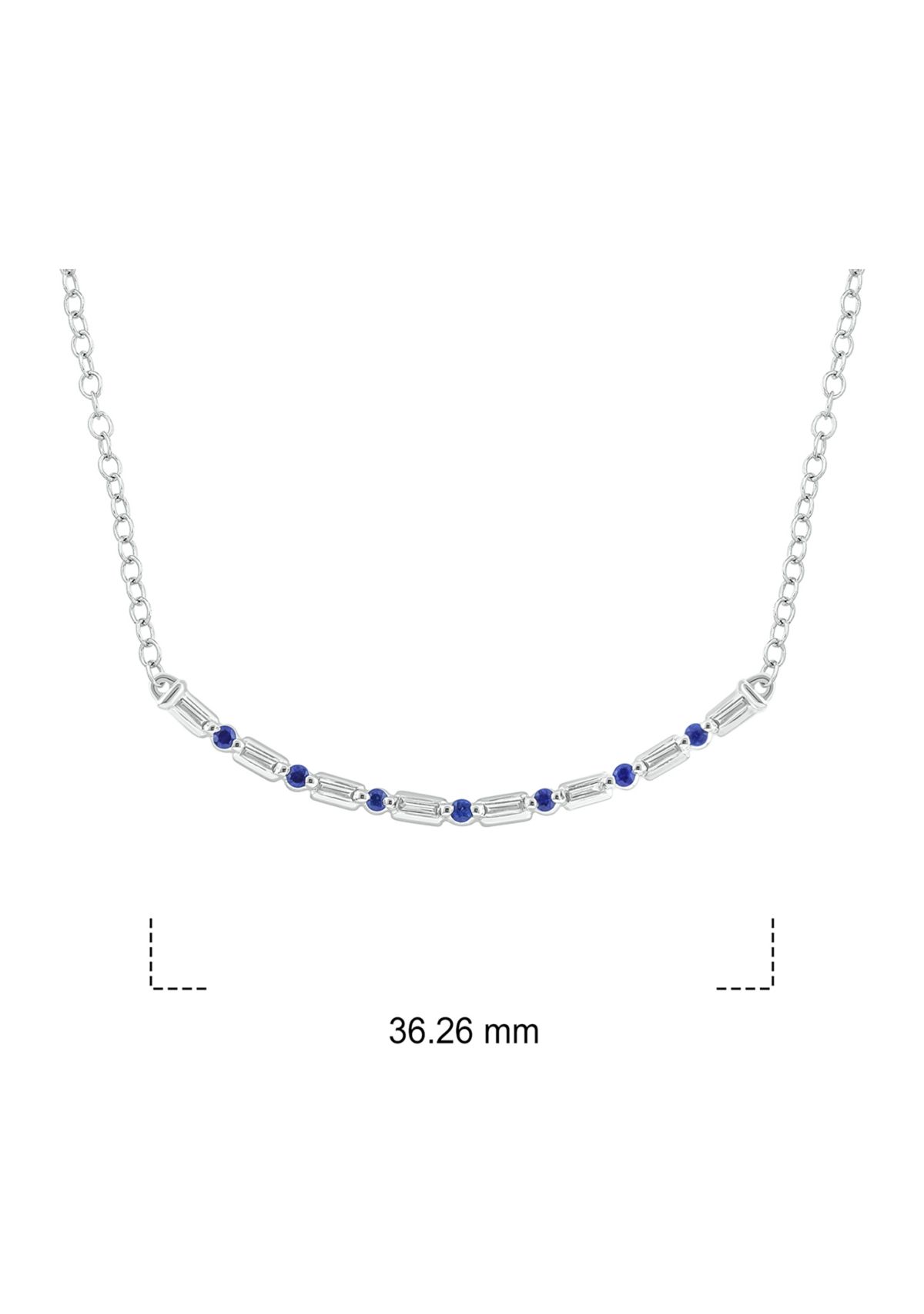 1/10 ct. t.w. Blue Sapphire and 1/10 ct. t.w. White Diamond Curve Necklace in 14K White Gold