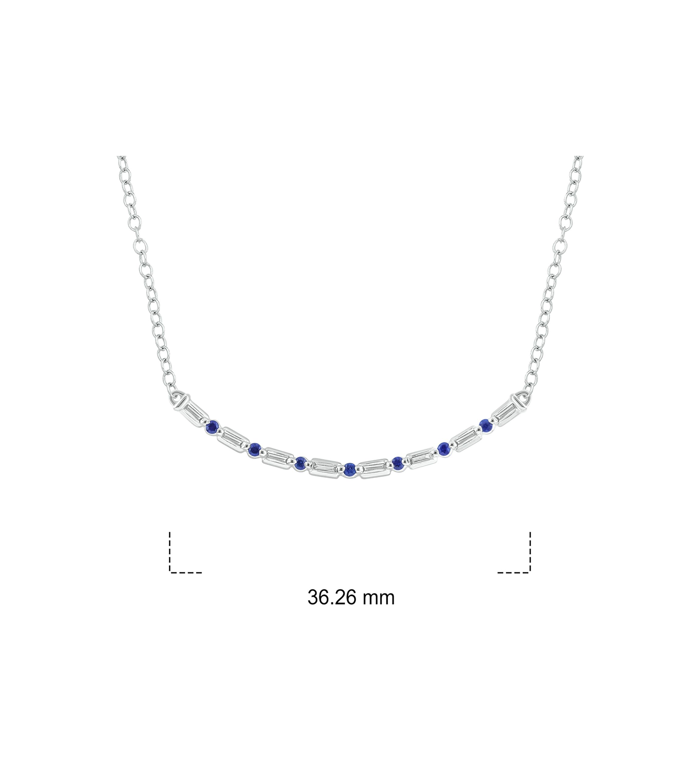 1/10 ct. t.w. Blue Sapphire and 1/10 ct. t.w. White Diamond Curve Necklace in 14K White Gold