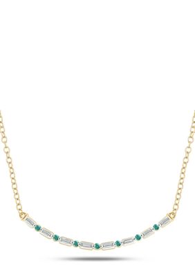 Belk & Co 1/8 Ct. T.w. Emerald And 1/10 Ct. T.w. White Diamond Curve Necklace In 14K Yellow Gold