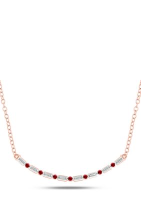 Belk & Co 1/8 Ct. T.w. Ruby And 1/10 Ct. T.w. White Diamond Curve Necklace In 14K Rose Gold