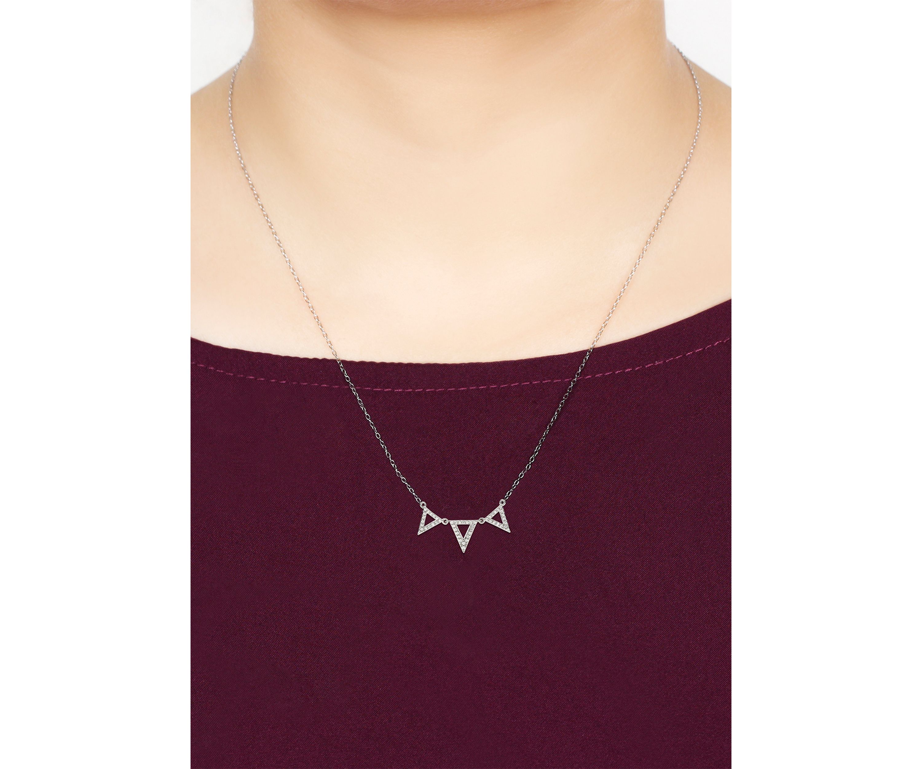 1/6 ct. t.w. Diamond Triangle Pendant Necklace in Sterling Silver