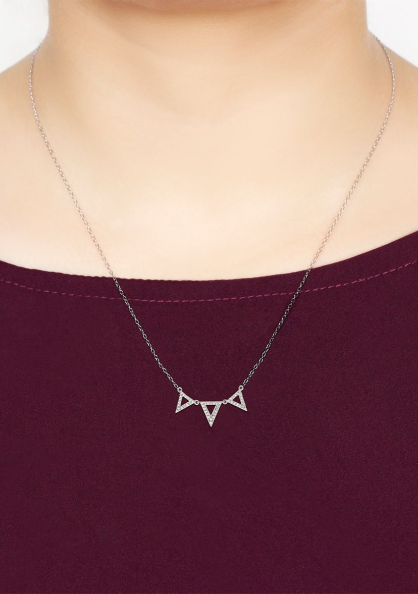 1/6 ct. t.w. Diamond Triangle Pendant Necklace in Sterling Silver