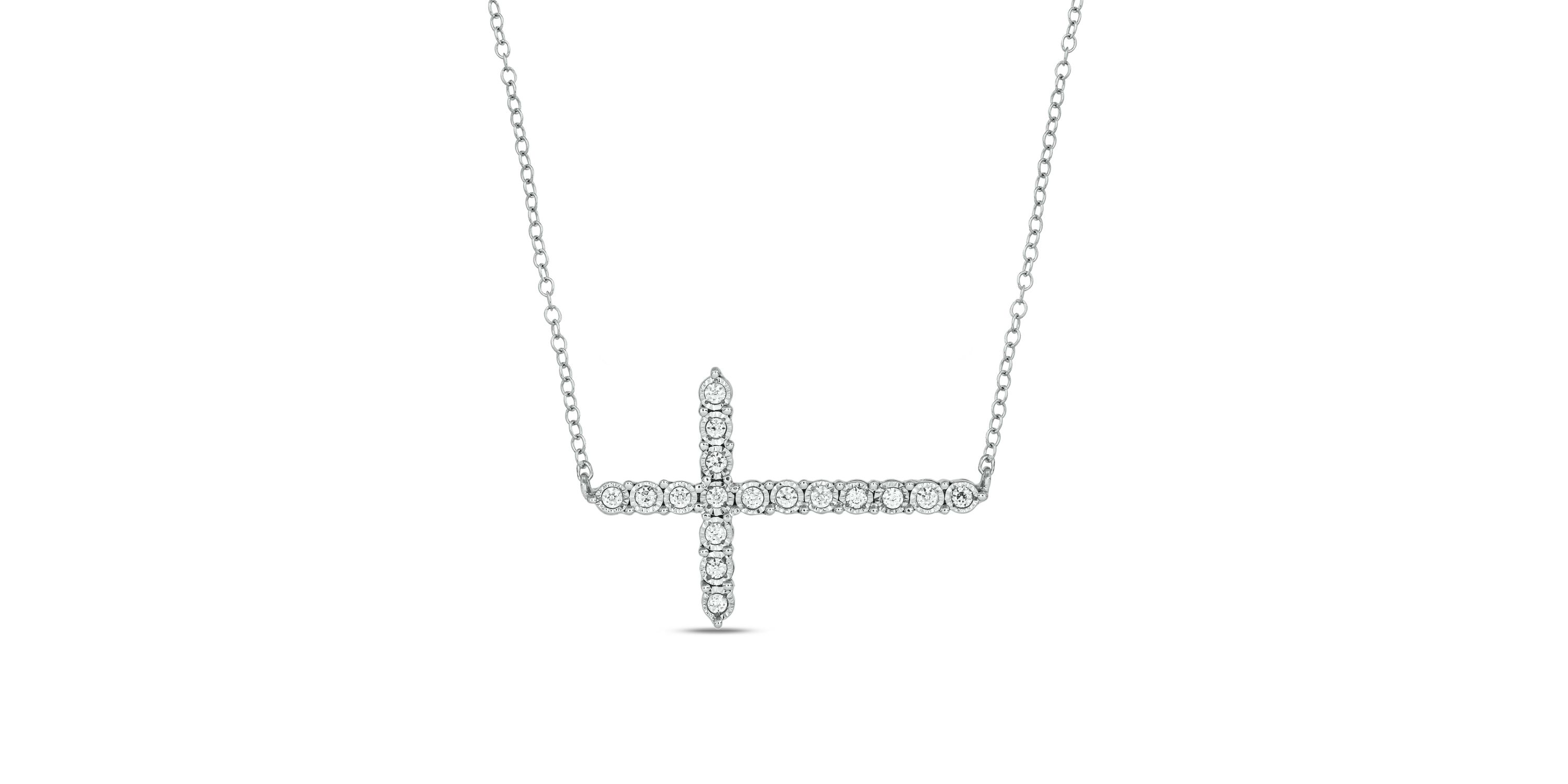 1/6 ct.t.w Diamond Cross Shape Pendant Necklace in 14K White Gold