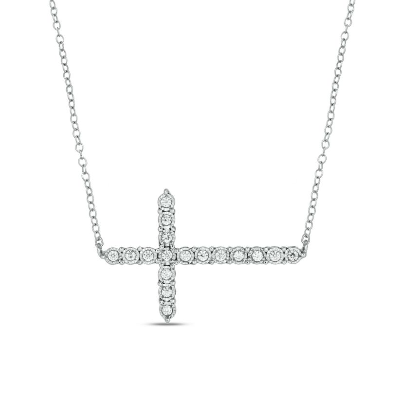 1/6 ct.t.w Diamond Cross Shape Pendant Necklace in 14K White Gold