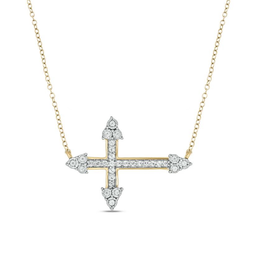 1/6 ct.t.w  Diamond Cross Shape Tikli Pendant Necklace in 14K Yellow Gold
