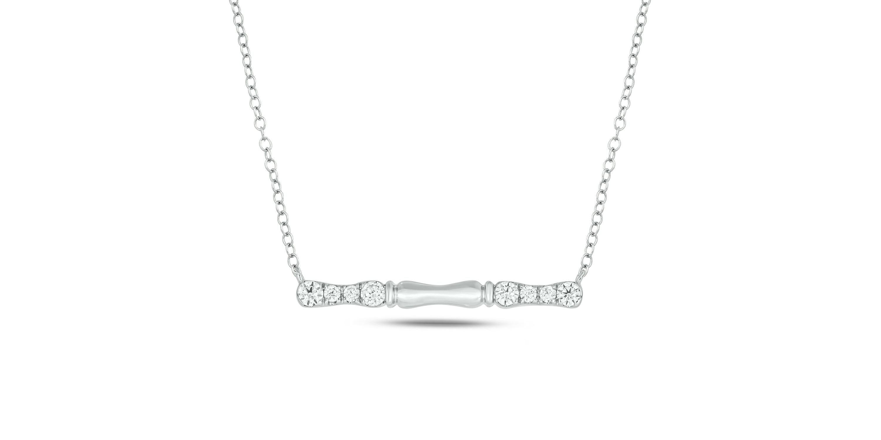 1/6 carat, Diamond Inspirational bamboo-style bar Necklace in 14K White Gold
