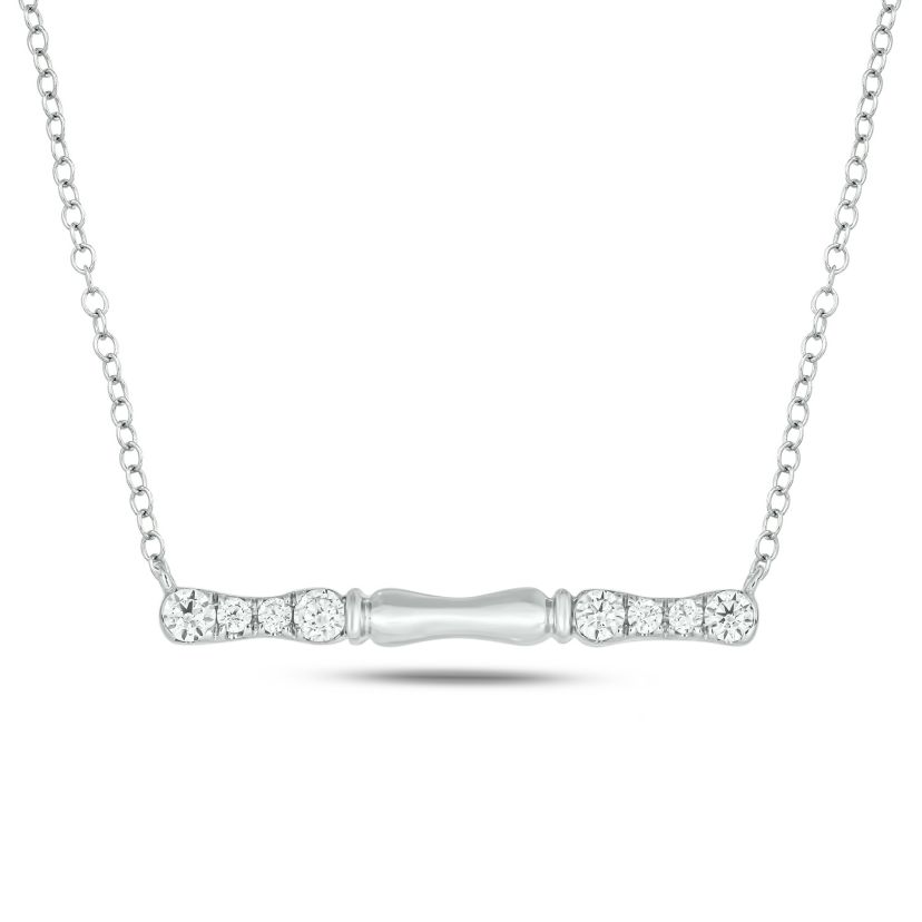 1/6 carat, Diamond Inspirational bamboo-style bar Necklace in 14K White Gold