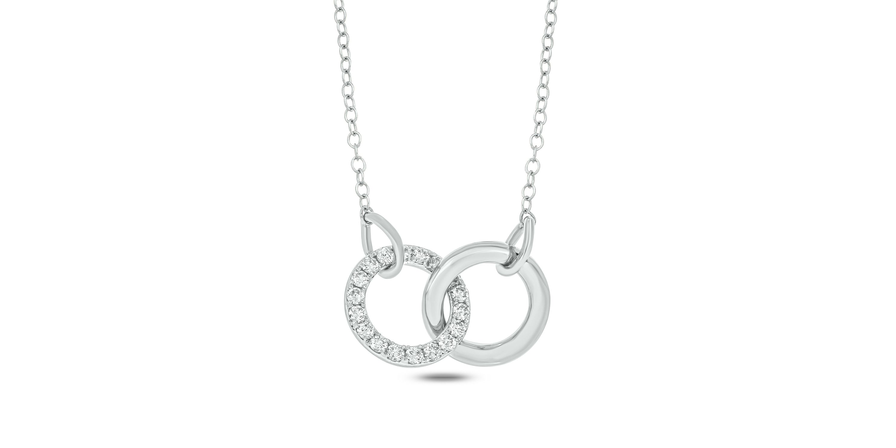 1/5 ct.t.w  Diamond Circle Interlocking Pendant Necklace in 14K White Gold