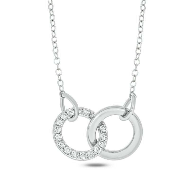 1/5 ct.t.w  Diamond Circle Interlocking Pendant Necklace in 14K White Gold