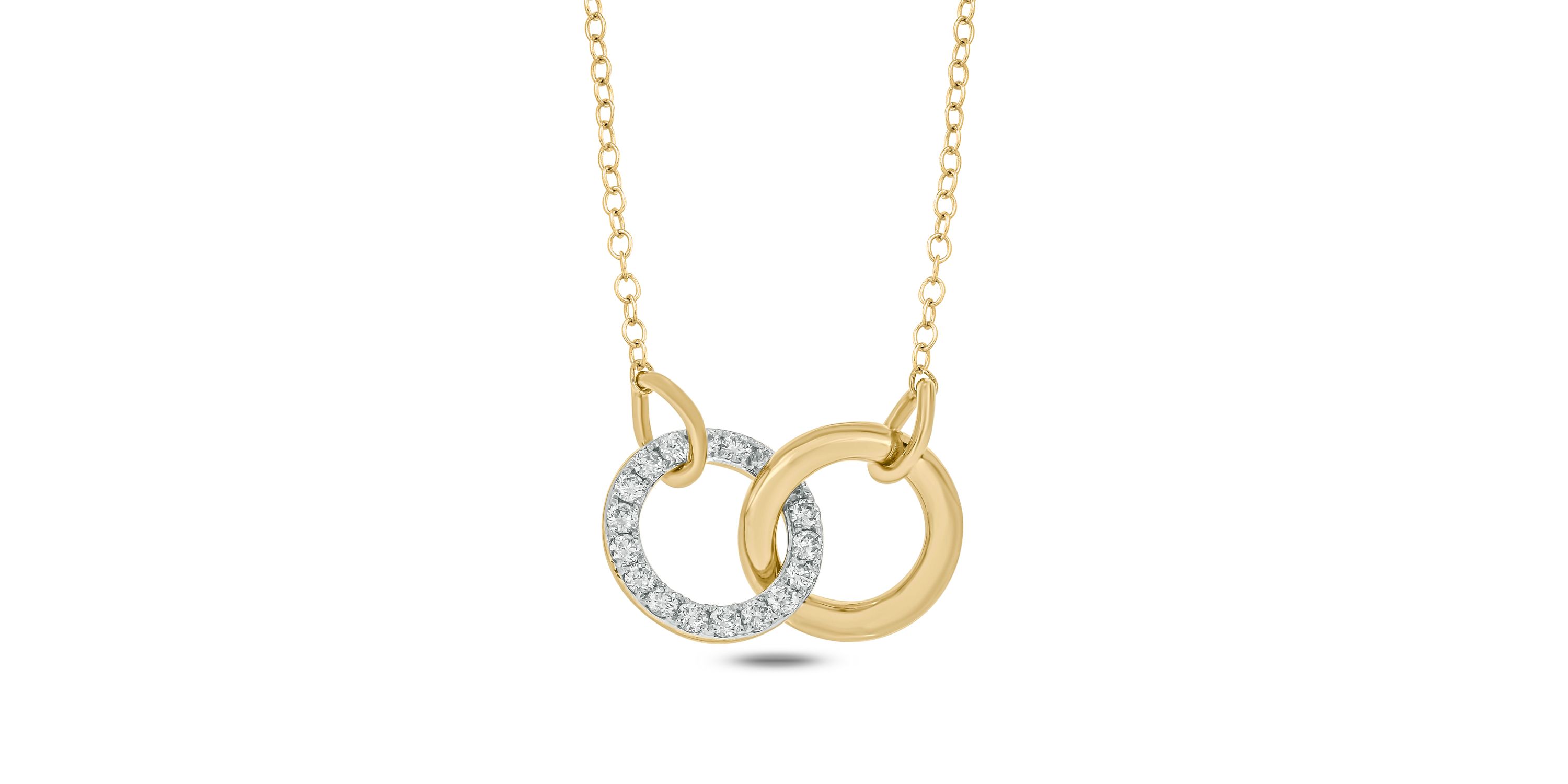 1/5 ct.t.w  Diamond Circle Interlocking Pendant Necklace in 14K Yellow Gold