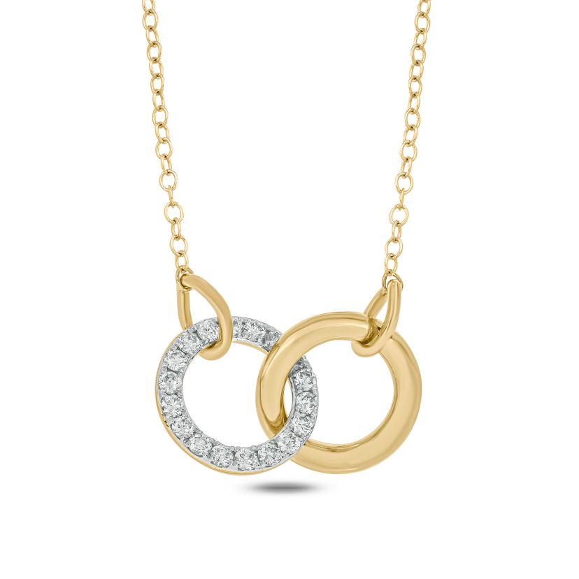 1/5 ct.t.w  Diamond Circle Interlocking Pendant Necklace in 14K Yellow Gold