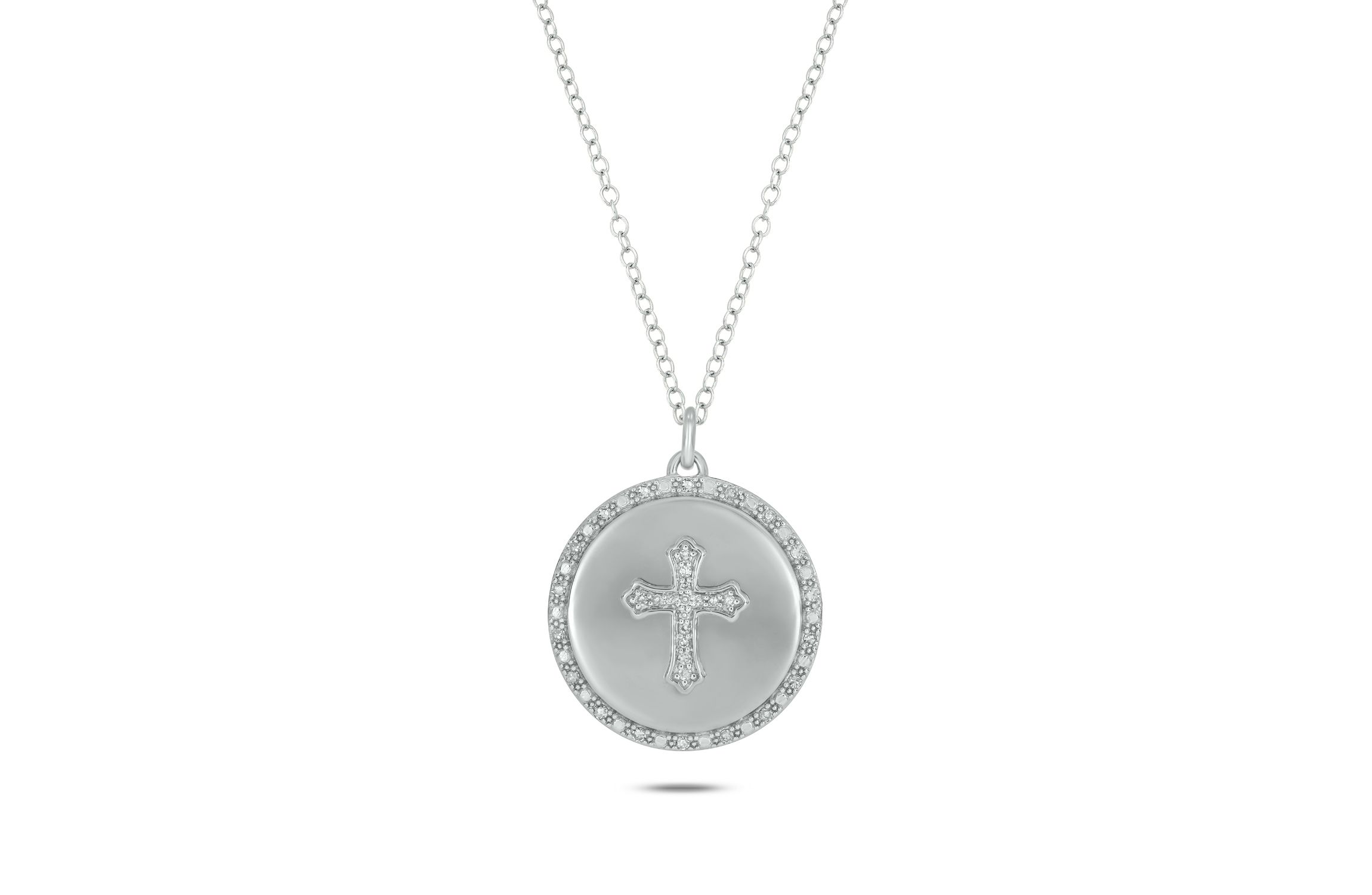 1/5 ct.t.w Diamond Circle Cross Halo Necklace in 14K White Gold