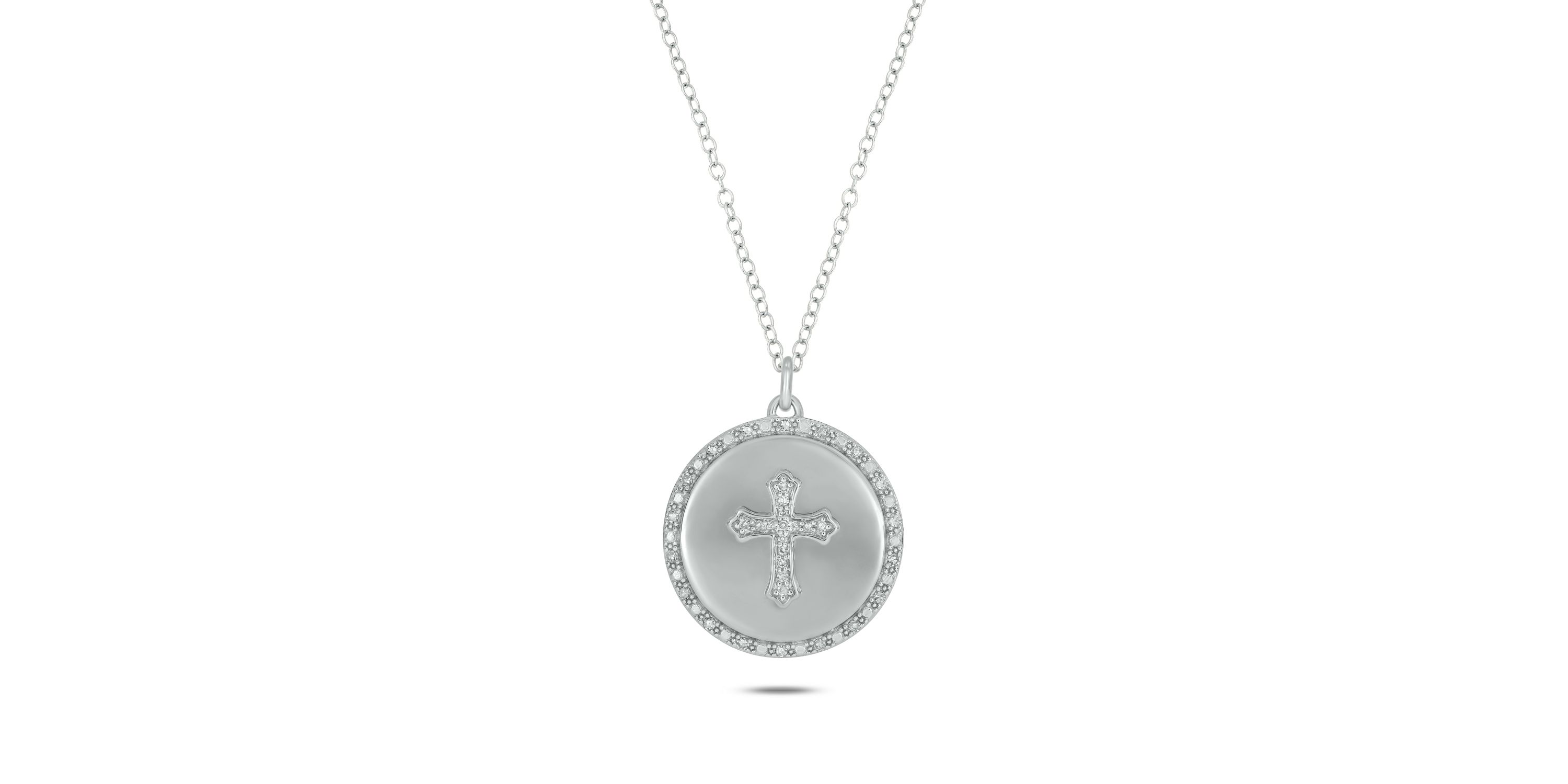 1/5 ct.t.w Diamond Circle Cross Halo Necklace in 14K White Gold