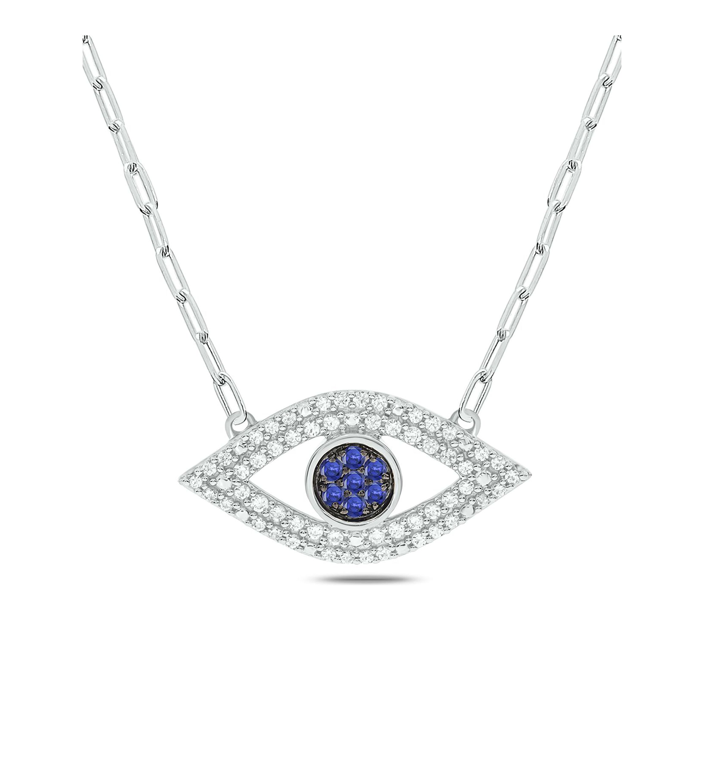 Lab Created 1/4 ct. t.w. Diamond Evil Eye Necklace In Sterling Silver