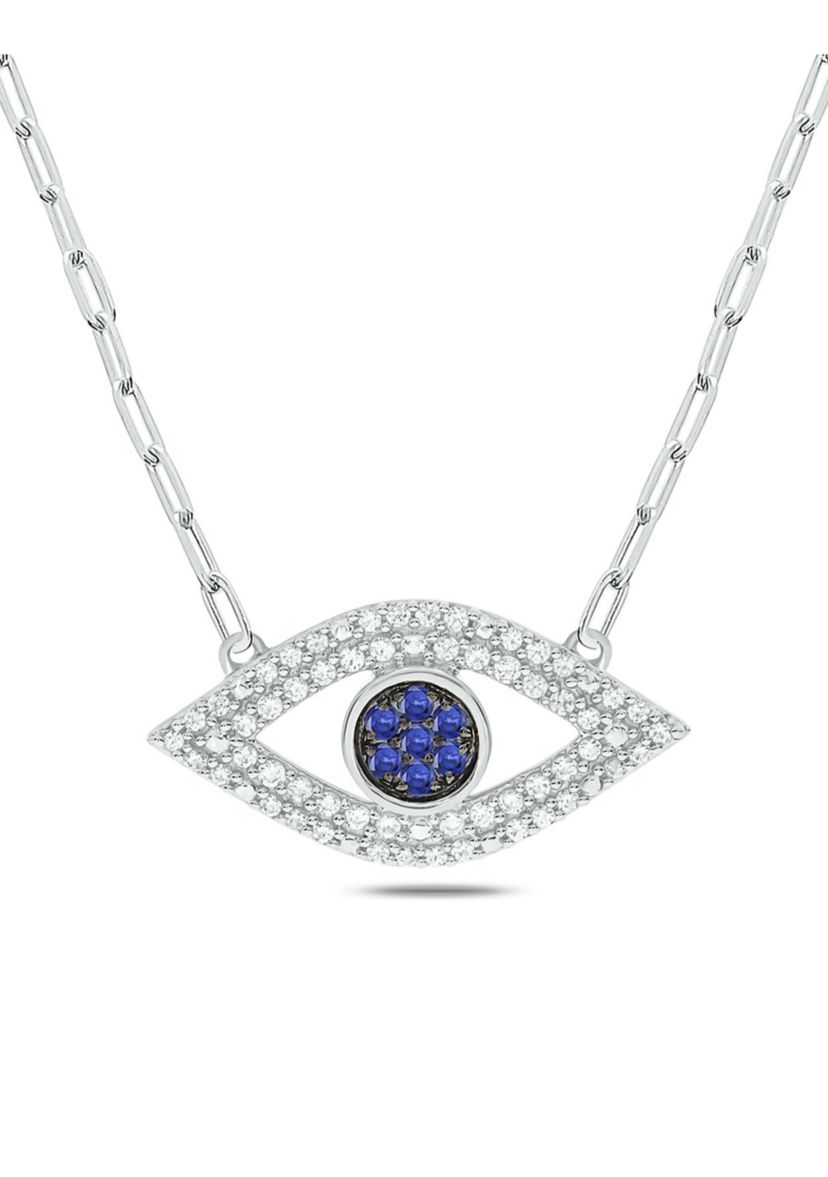 Lab Created 1/4 ct. t.w. Diamond Evil Eye Necklace In Sterling Silver
