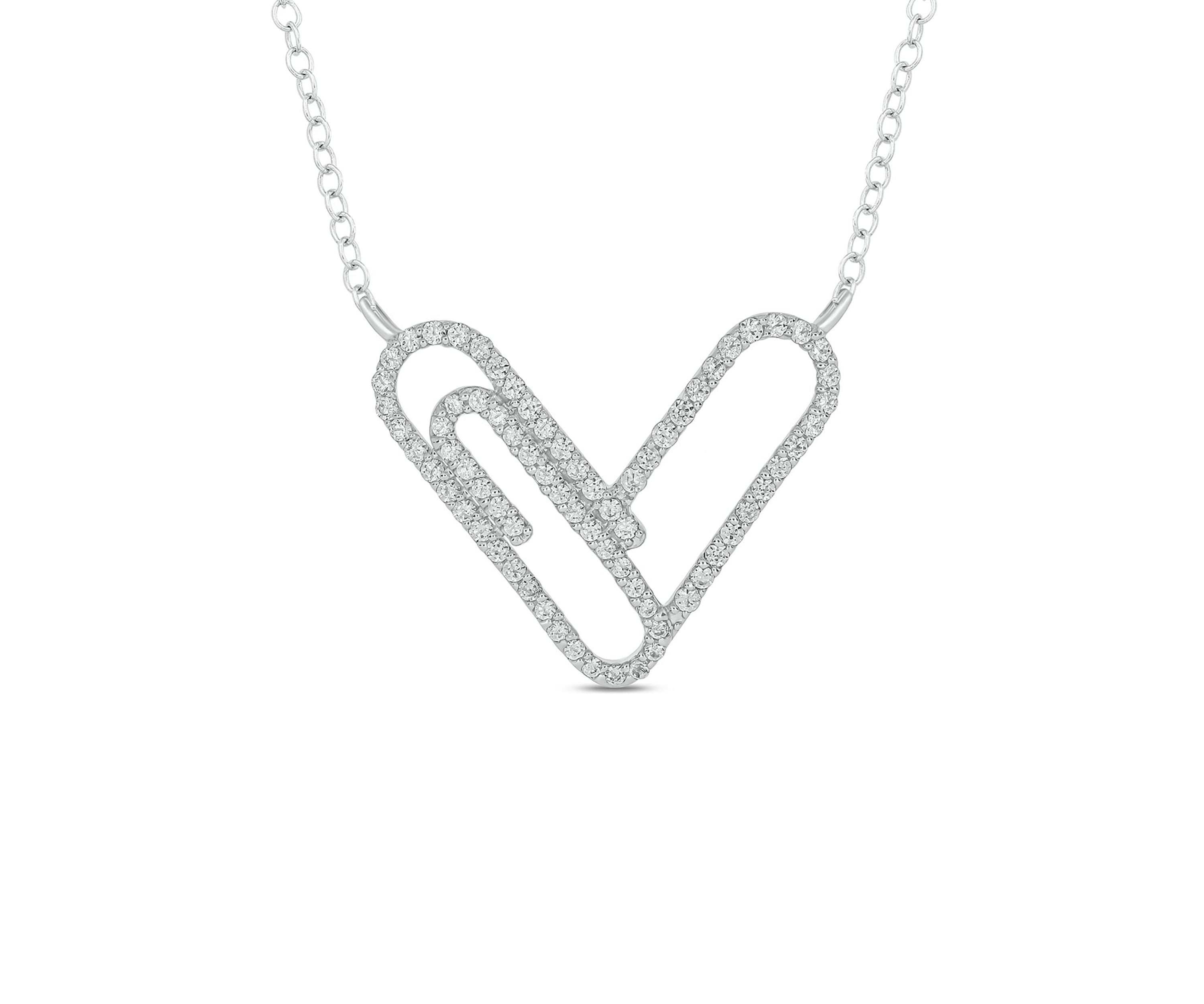 1/4 ct. t.w. Diamond Paper Clip Styled Necklace In Sterling Silver